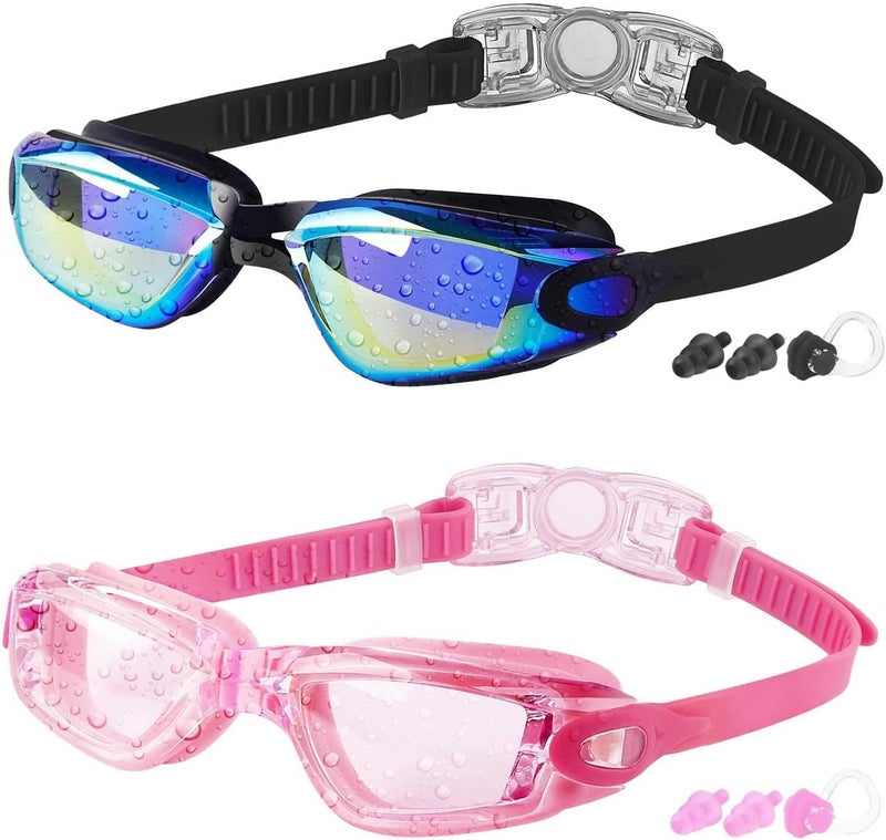 COOLOO Kids Swim Goggles, 2 Packs Swimming Goggles for Kids Girls Boys and Child Age 4-16 - Image 1